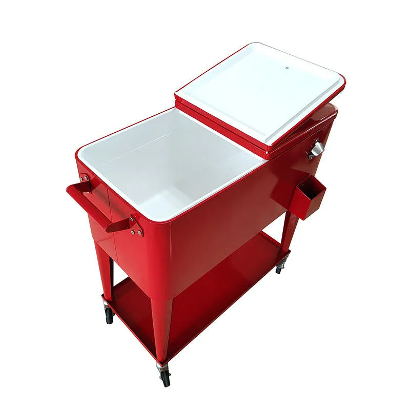 Red outdoor insulated trolley with metal heat preservation cart design and 750ml capacity