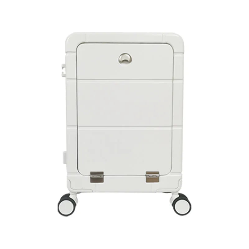20-inch front opening cabin suitcase in four colours showing dry wet separation and built-in cup holder.