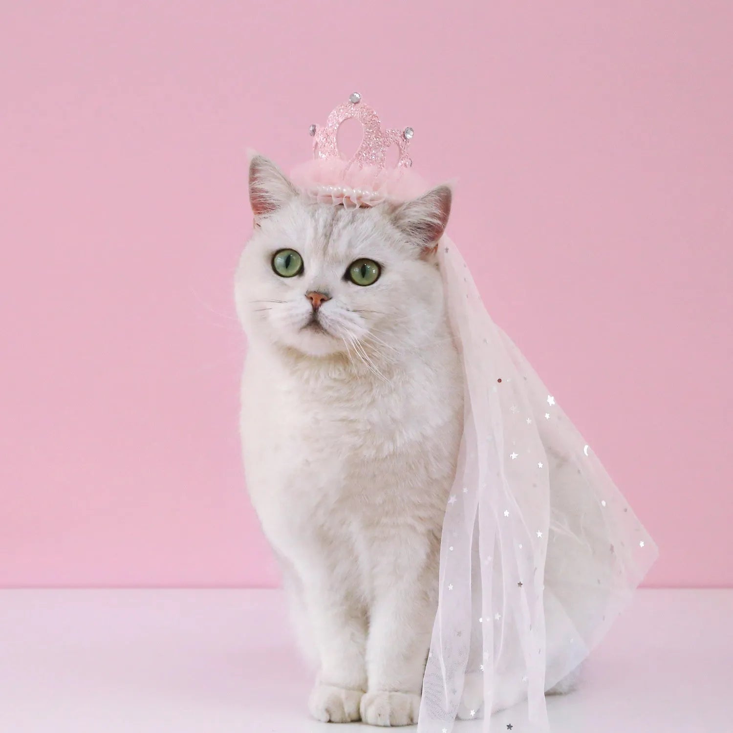 Pet wedding princess crown headdress for cats with cotton polyester construction and veil options