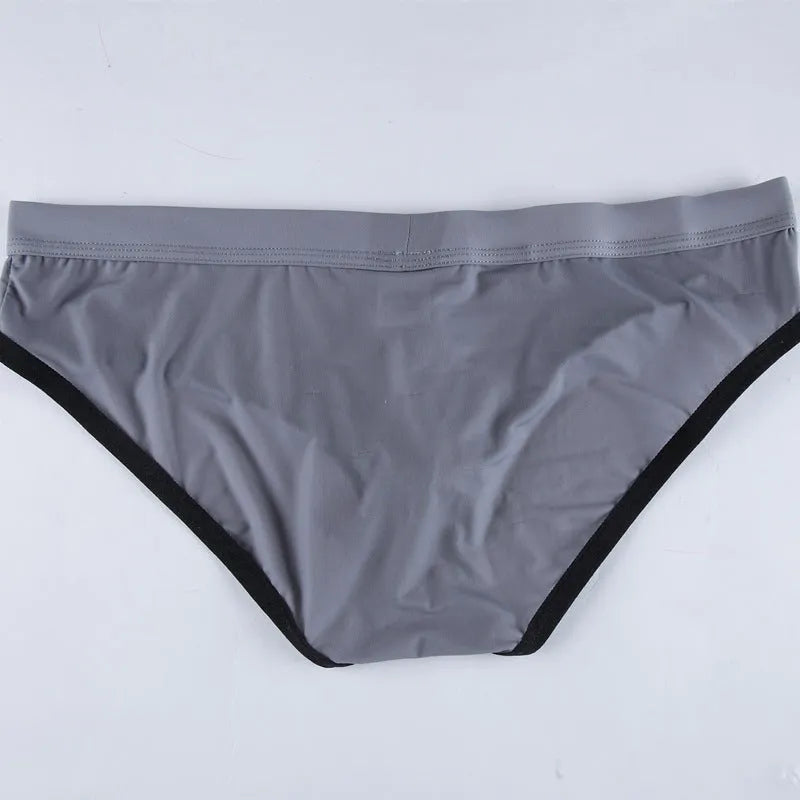 Men's ice silk briefs with bullet separation in multiple colour options including army green and dark grey