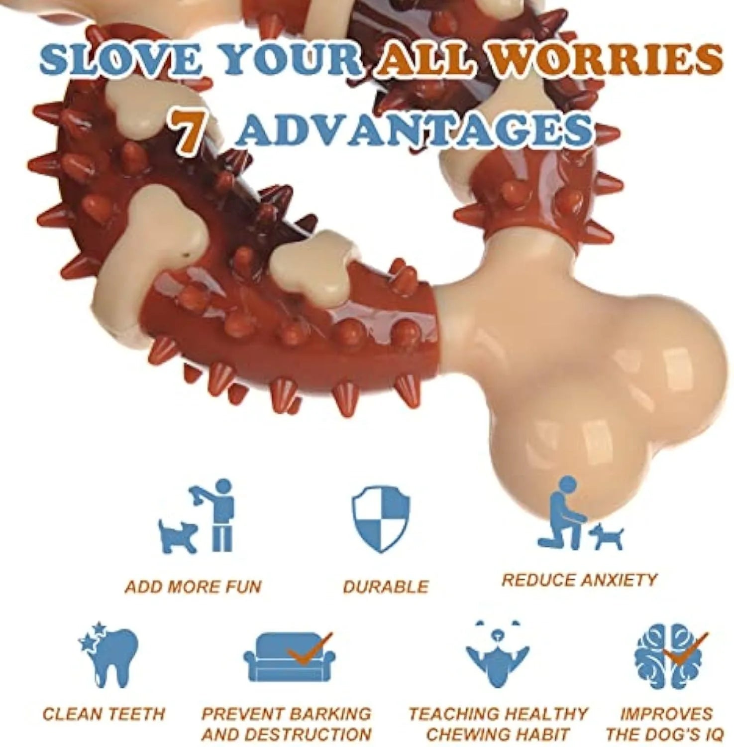 Natural rubber bone-shaped dog teeth grinding chew toy shown in large and small sizes.