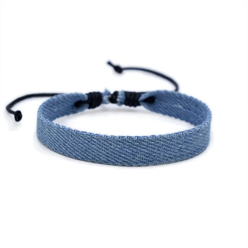 Denim fabric carrying strap bracelet with national style design in various colour options