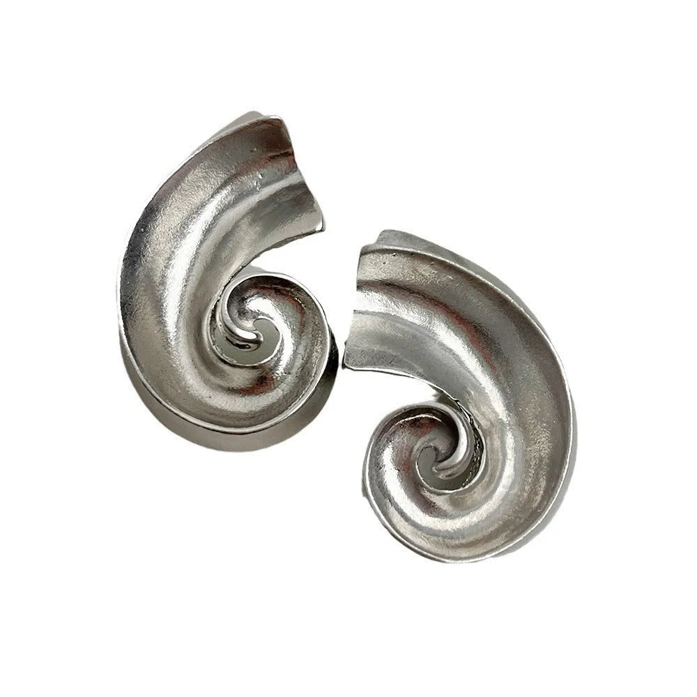 Gold geometric retro ear studs with 5cm drop length, alloy construction with electroplated finish.