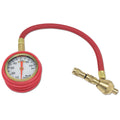 Mechanical tyre pressure gauge with metal body and rubber shell in three colour variants