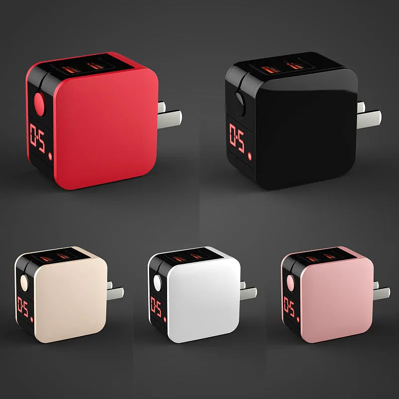 5V 2.4A dual USB fast charging mobile phone adapter with digital display in black colour
