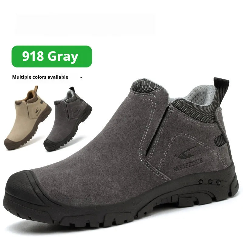 Lightweight welder safety shoe with steel toe cap in sand colour, shown with lace-up front.