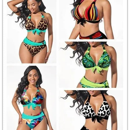 Women's colourful printed plus size bikini swimsuit in polyester and spandex fabric