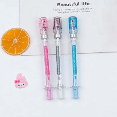Vaccine pen design gel pen with black 0.5mm refill and plastic shell