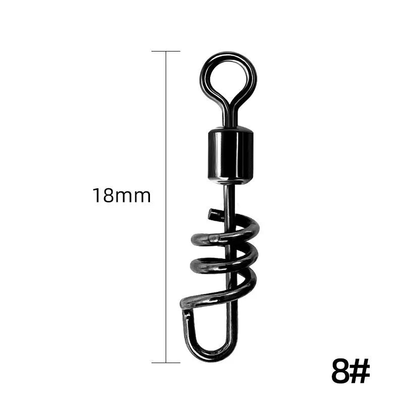 Stainless steel fishing swivel connector with 8-shaped ring design in multiple colour-coded sizes