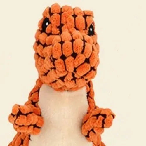 Grey, green, or orange coloured chew-resistant dog toy that produces sound.