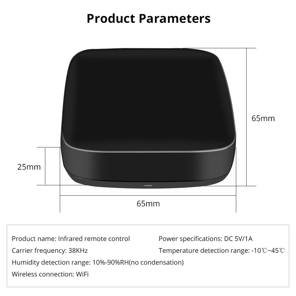 Black voice control universal infrared remote control with WiFi connectivity