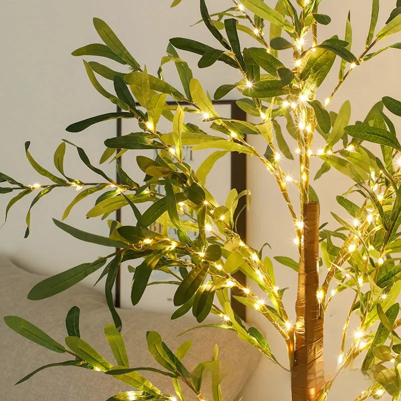 1.8m tall olive leaf tree lamp with 210 warm white LEDs for garden decoration