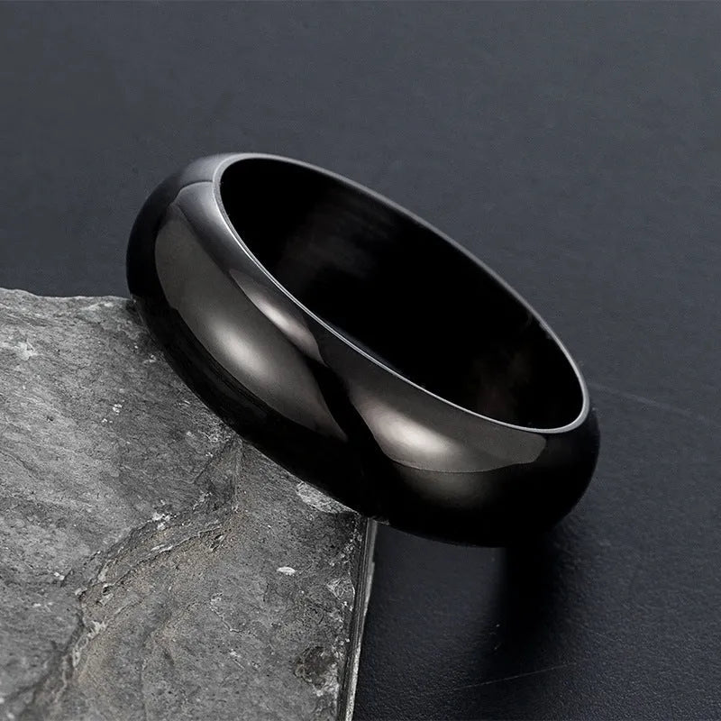 Titanium steel electroplated ring with glossy finish in gold, black and steel colour options