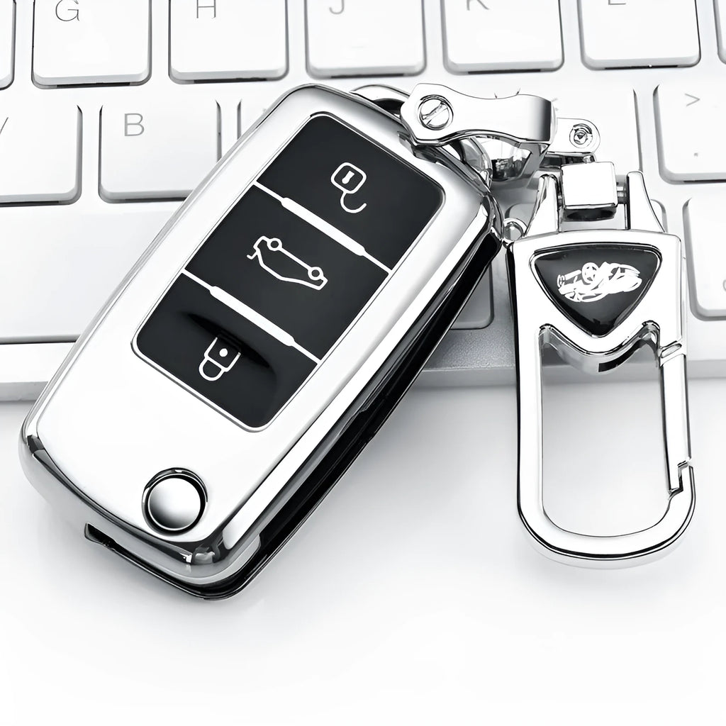 TPU protective car key case for Volkswagen Model A folding remote in blue, pink, red, and silver colour options