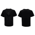 Men's black hollow-out V-neck T-shirt with three-dimensional cutting and loose fit design