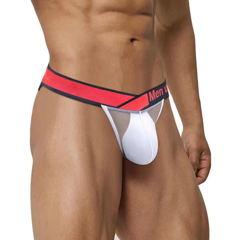 Men's transparent ice silk briefs with large V design in red, black or white colours