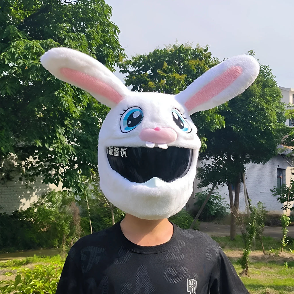 White rabbit head decorative cover with plush lining for electric motorcycle helmets