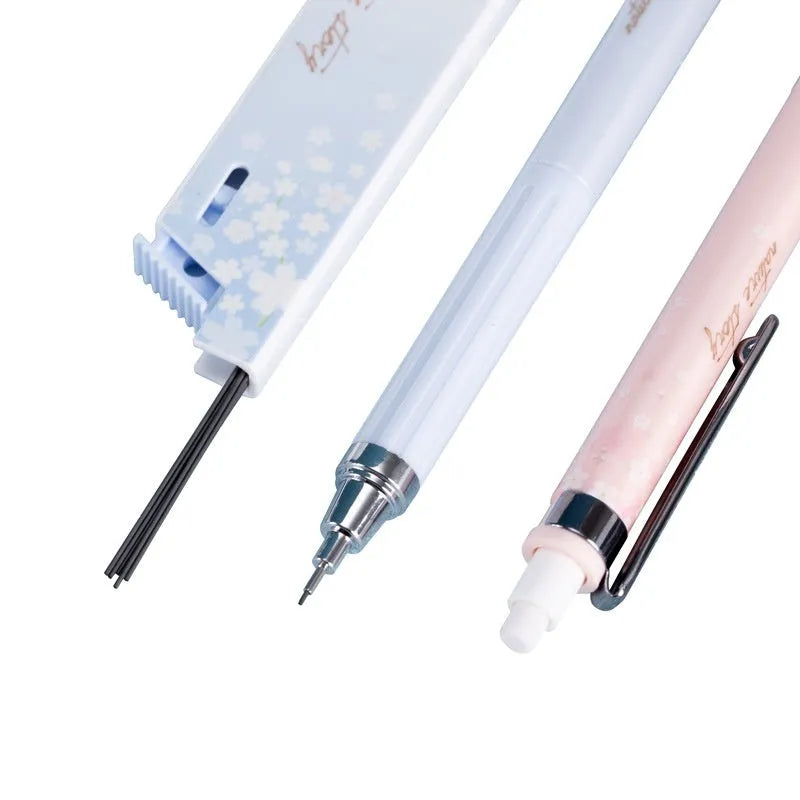 Cartoon style automatic pencil set with 0.5mm HB lead, three pencils and three refill boxes