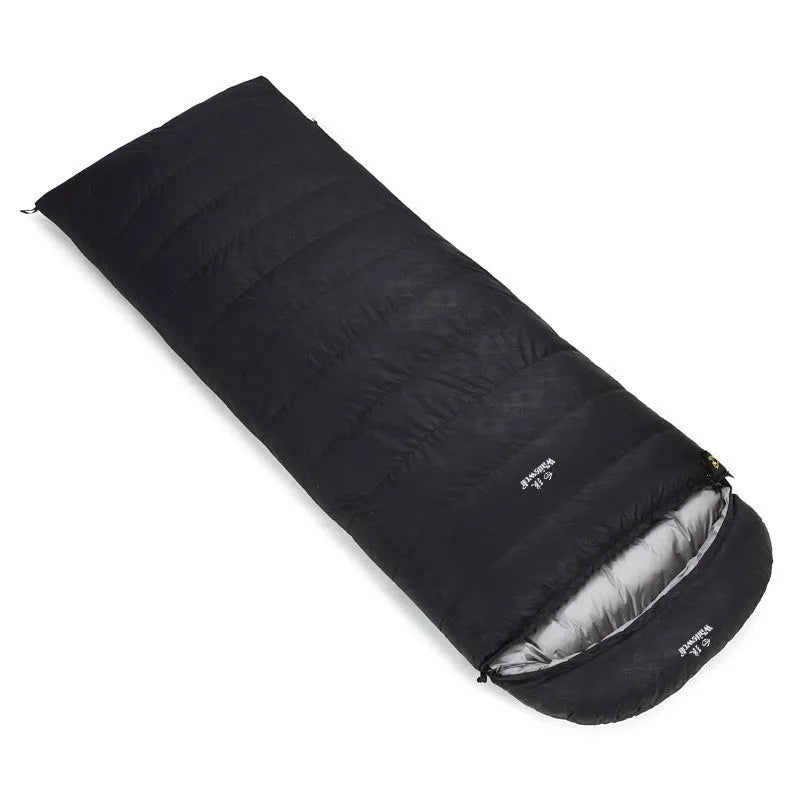 Black outdoor sleeping bag with envelope structure and tear-resistant nylon construction