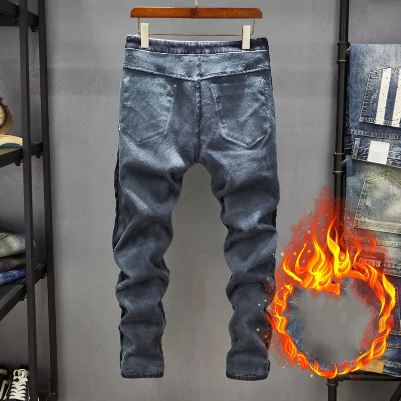 Men's slim-fitting skinny jeans in dark blue cotton denim with micro elasticity