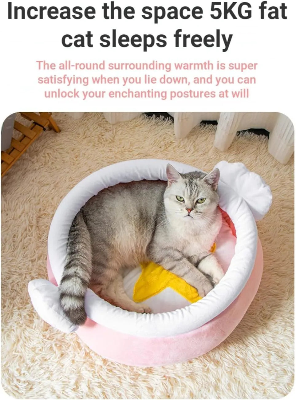 Honey pot magic shape cat nest bed with removable cushion in pink colour for small pets