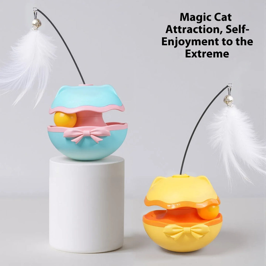 Electric rotating cat toy tumbler with self-moving teaser wand in multiple colour options