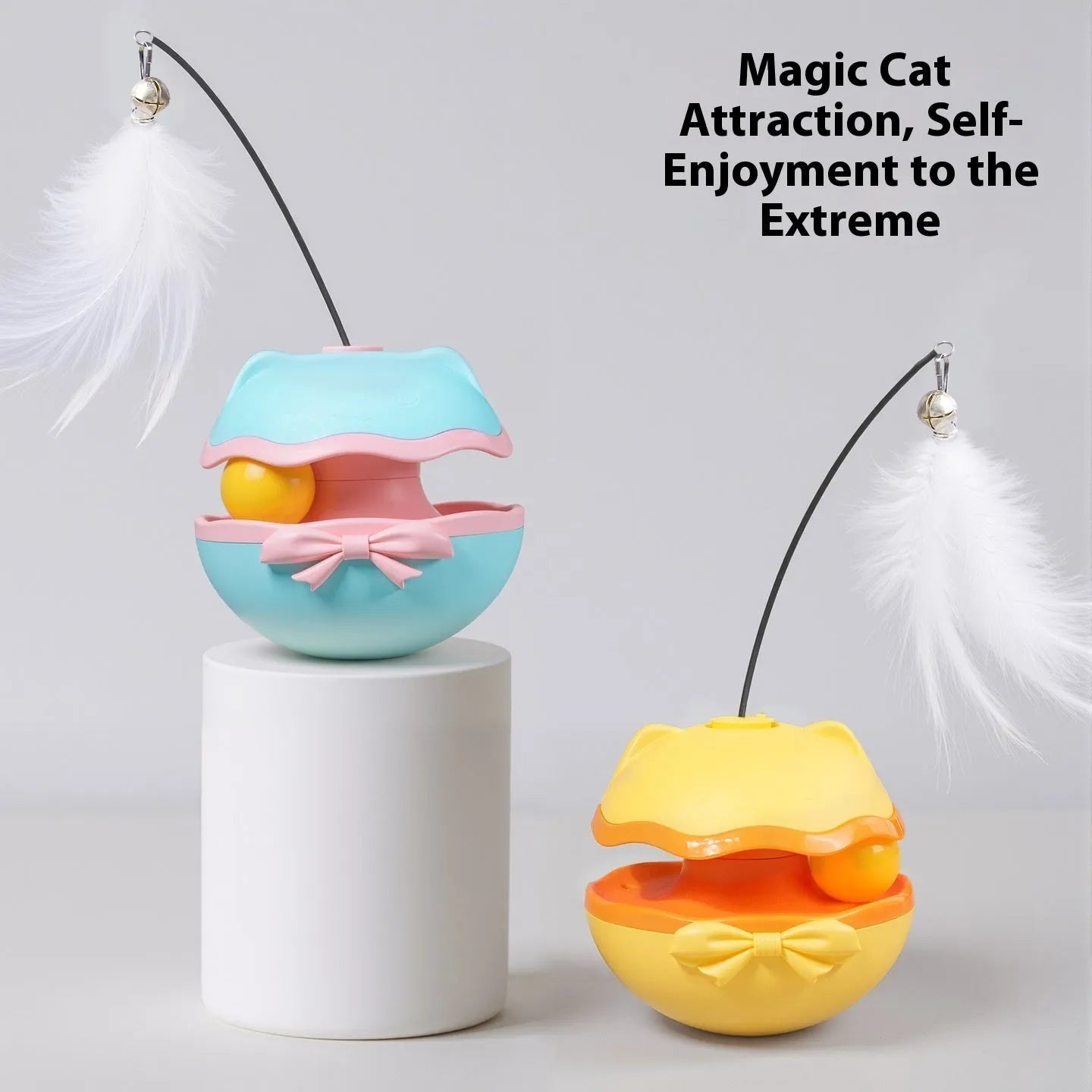 Electric rotating cat toy tumbler with self-moving teaser wand in multiple colour options