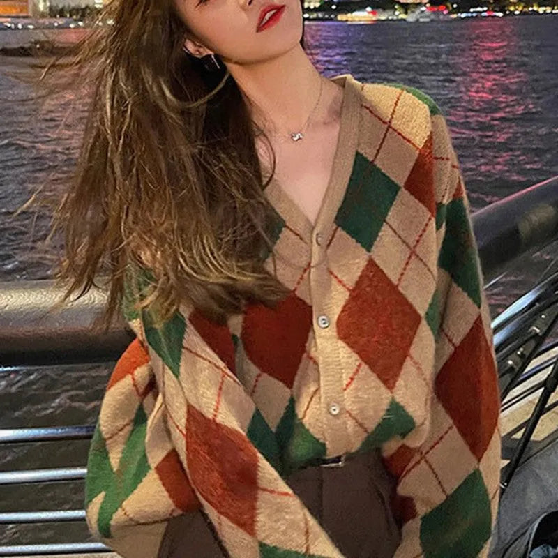Knitted casual cardigan in macaron colours including pink, green, black for Japanese Korean style wear