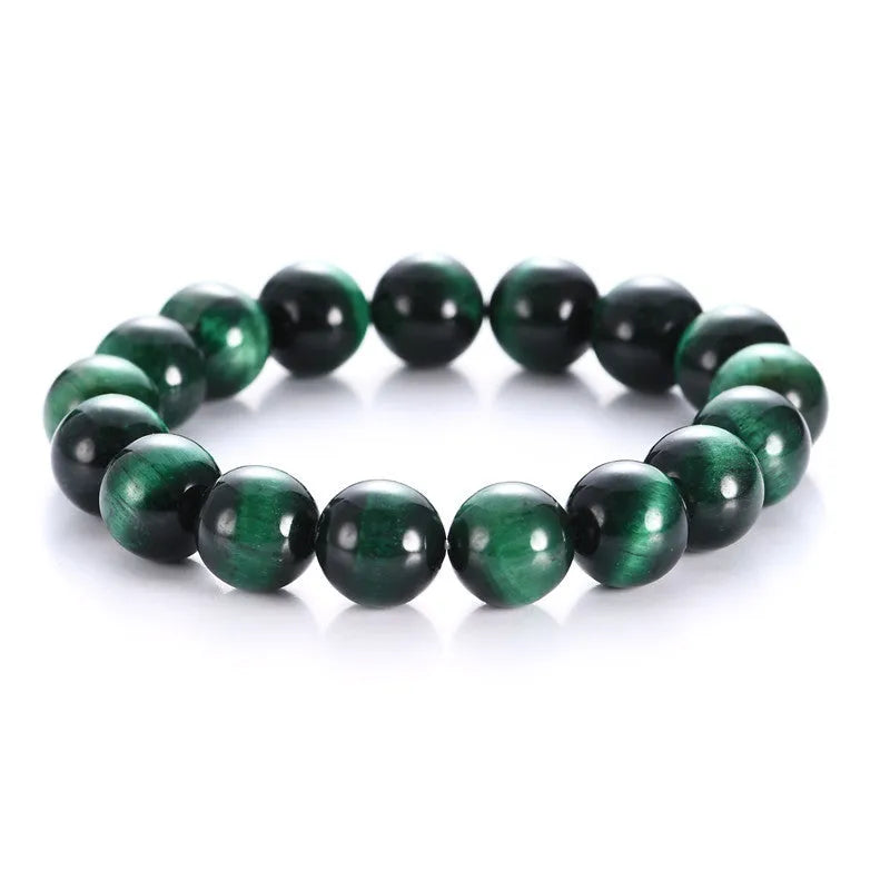 Natural green Tiger's Eye stone bracelet with geometric polished beads
