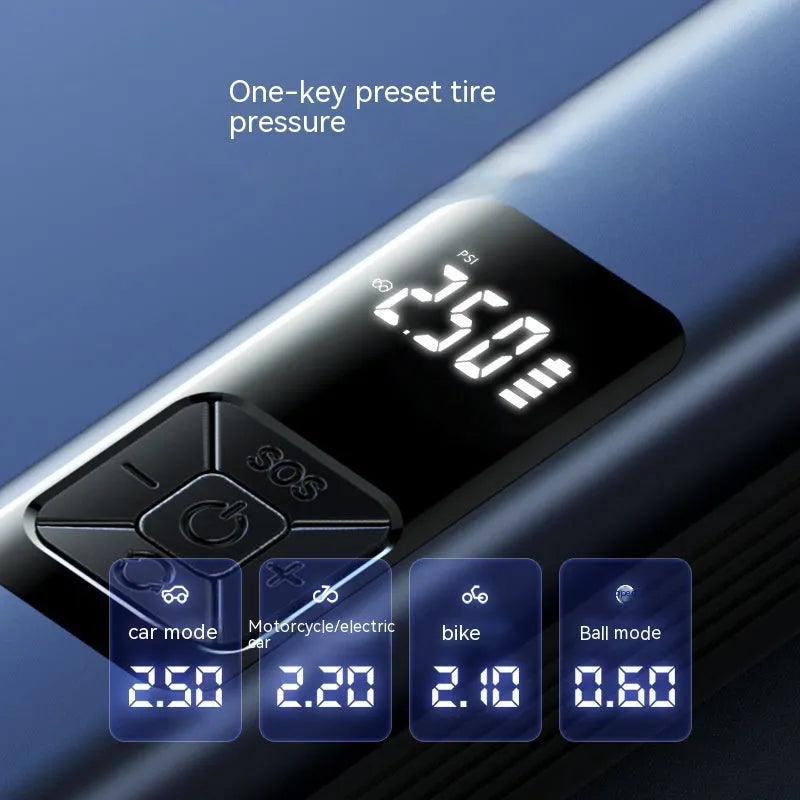 Wireless car air compressor pump with digital display and vacuum cleaning function