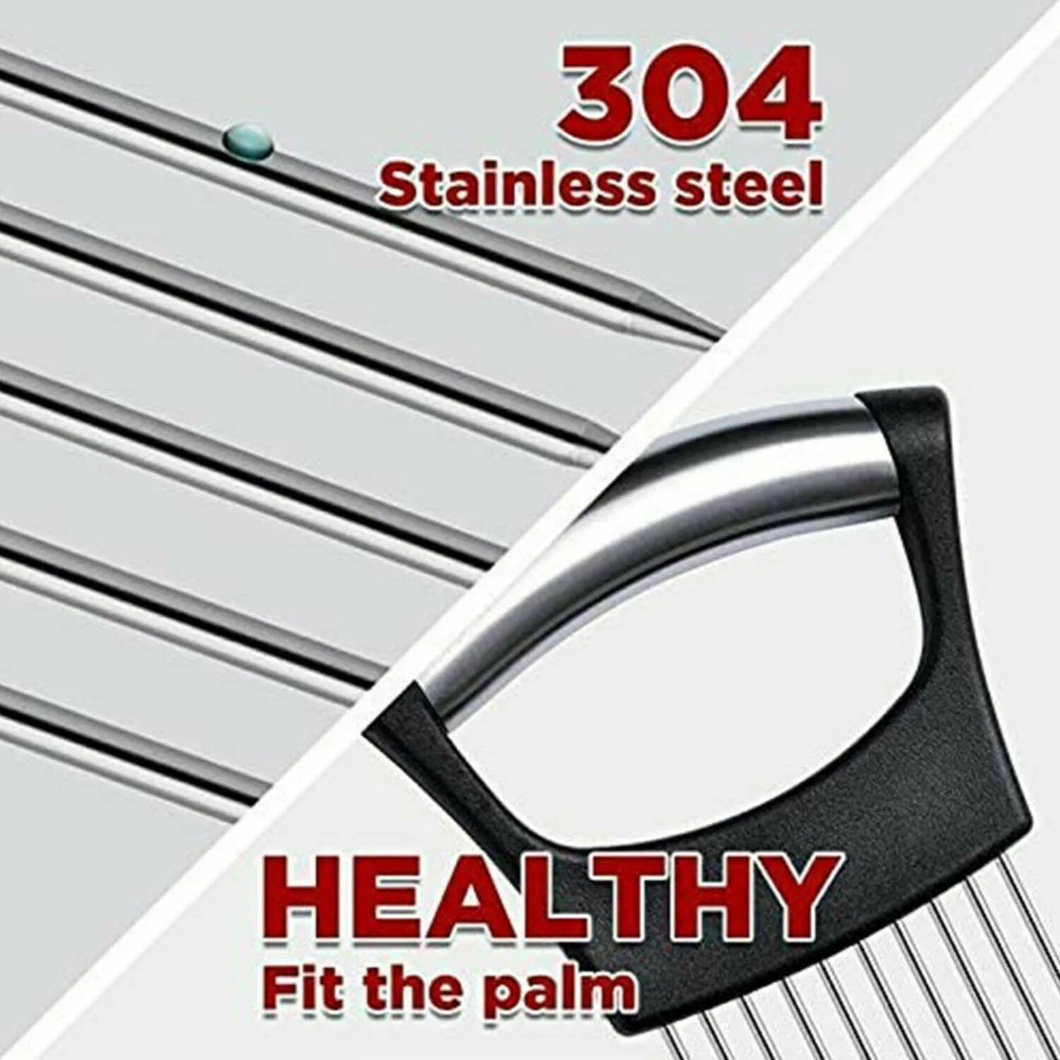 Stainless steel and ABS plastic food slice assistant for holding onions and tomatoes during cutting