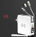 Super QI wireless charging power bank with folding AC plug in black or white colour