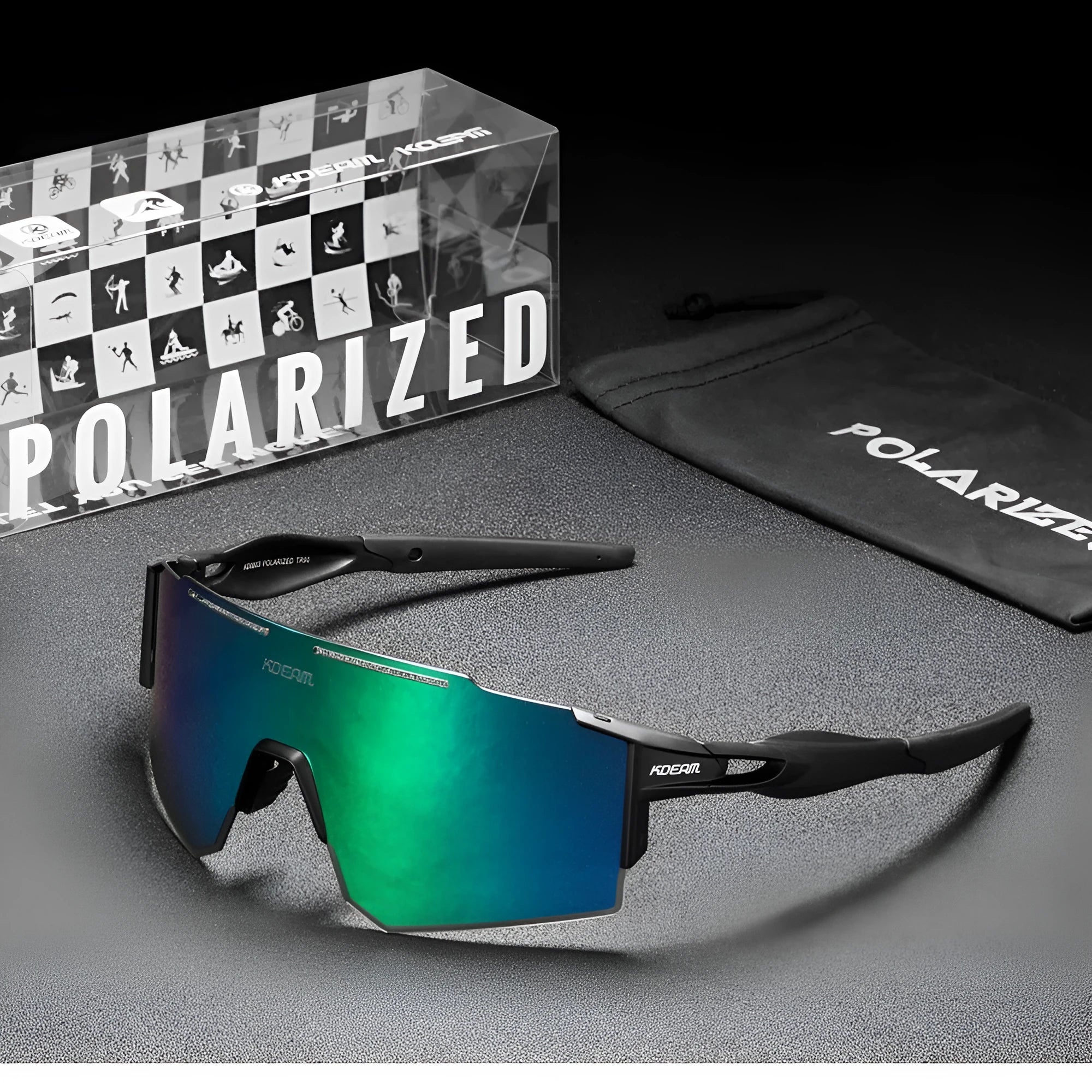 Polarised cycling sunglasses with frameless ultralight TR90 frames in a sporty style.