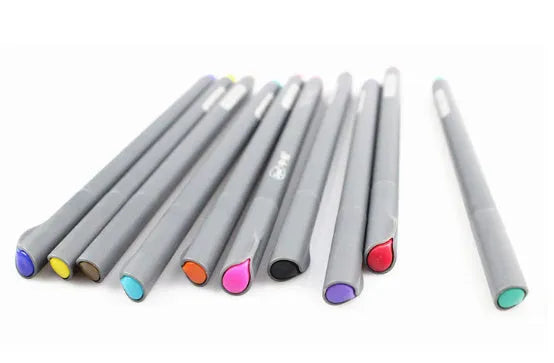 Pack of ten black hook line technical drawing pens with 0.38mm tips.