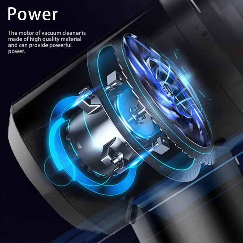 Black and white wireless handheld car vacuum cleaner with compact ABS plastic body.