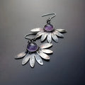 Purple Bohemian style flower earrings with animal zodiac design and resin gemstone detailing