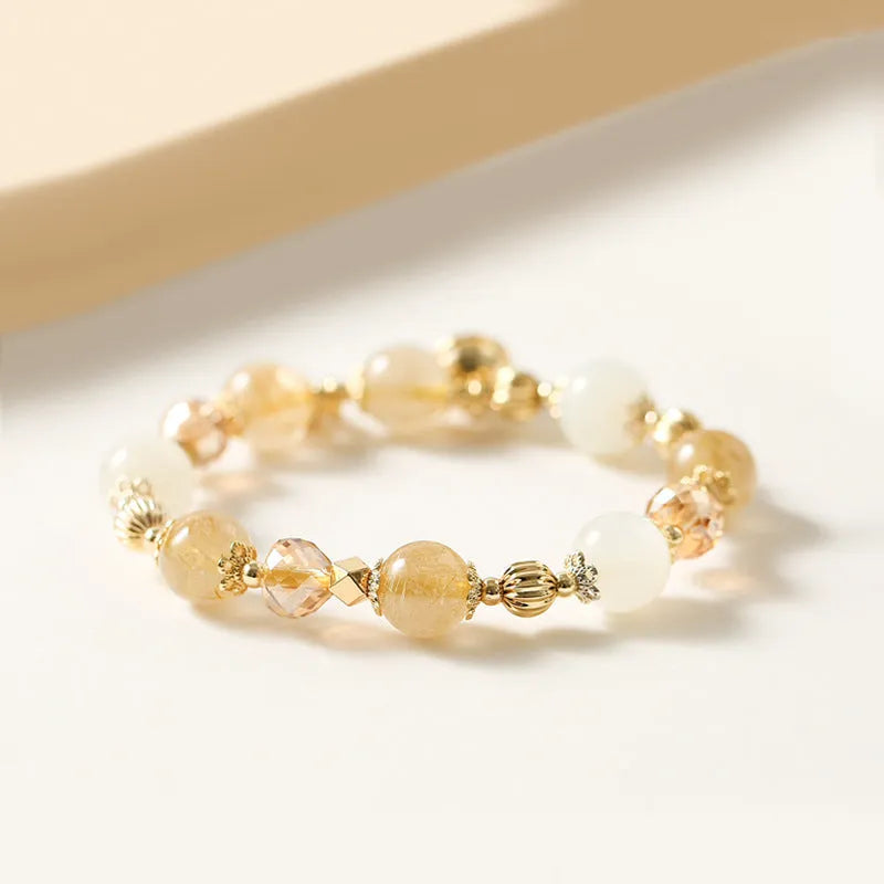 Gold electroplated rutilated quartz bracelet with Korean style design and crystal materials