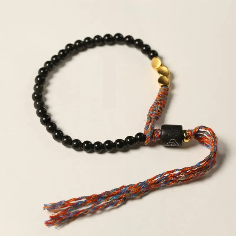 Hand-woven obsidian colour carrying strap bracelet with 4mm width and woven texture