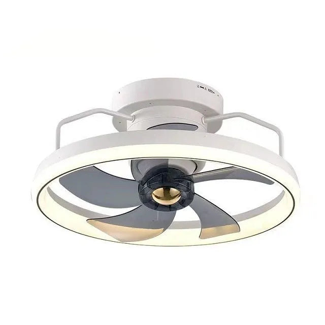 Modern ceiling fan with integrated light fixture showing 50cm diameter and acrylic lampshade