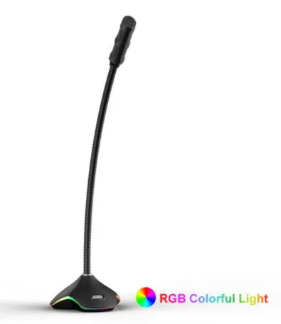 Black wired desktop microphone with 3.5mm jack and built-in positioning stent