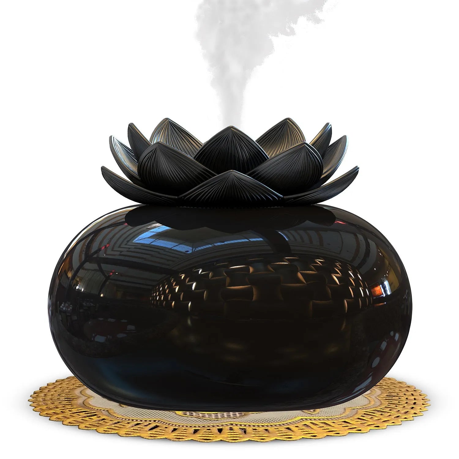 Pure black lotus aromatherapy humidifier with USB cable and round ceramic diffuser
