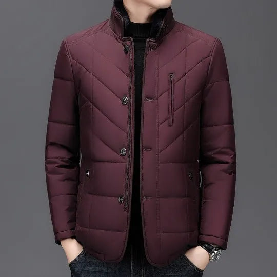 Men's solid colour winter coat with side pockets in dark blue, wine red or dark green options