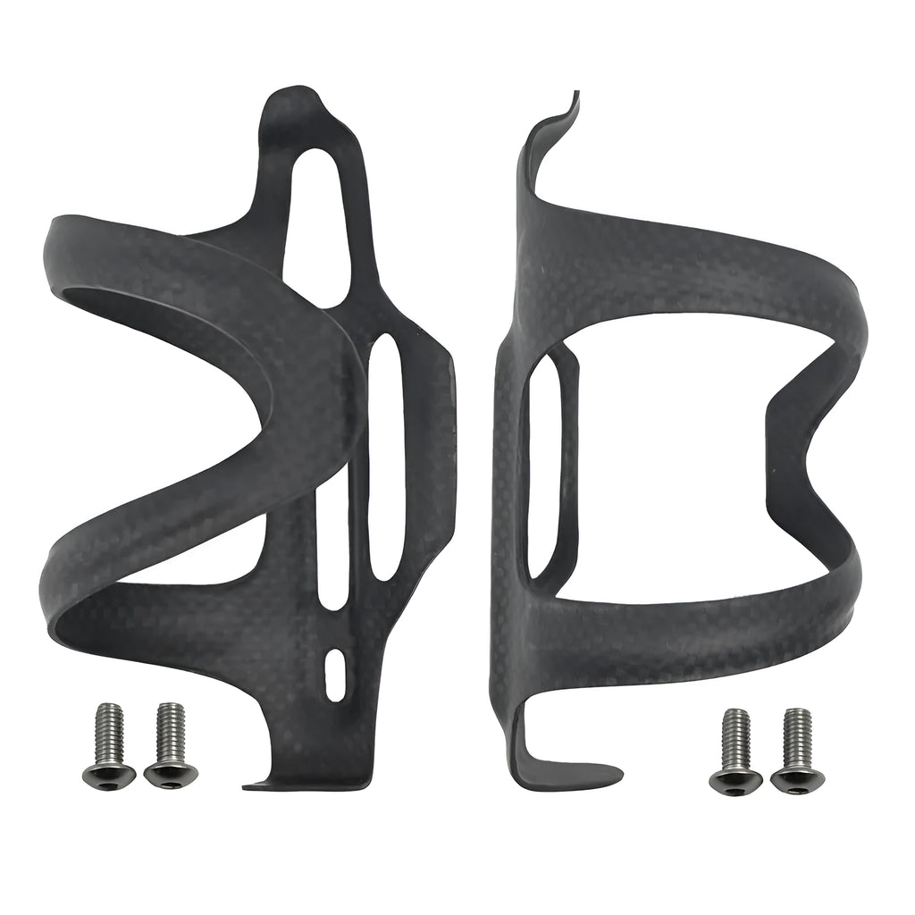Black carbon fibre bicycle water bottle cage for road and mountain bikes
