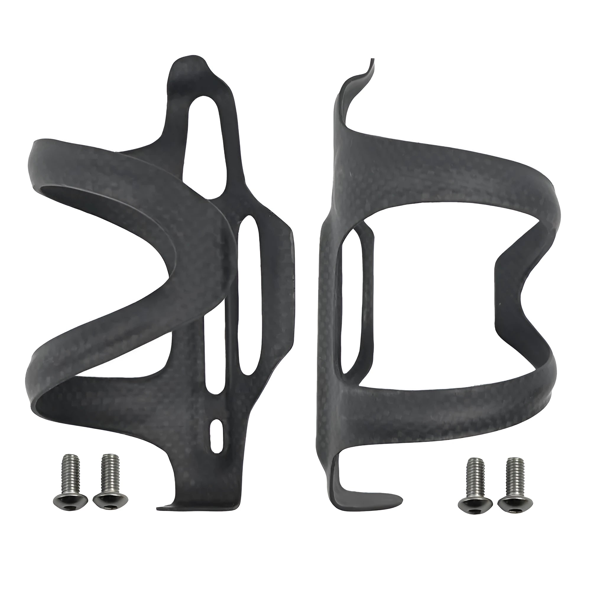 Black carbon fibre bicycle water bottle cage for road and mountain bikes