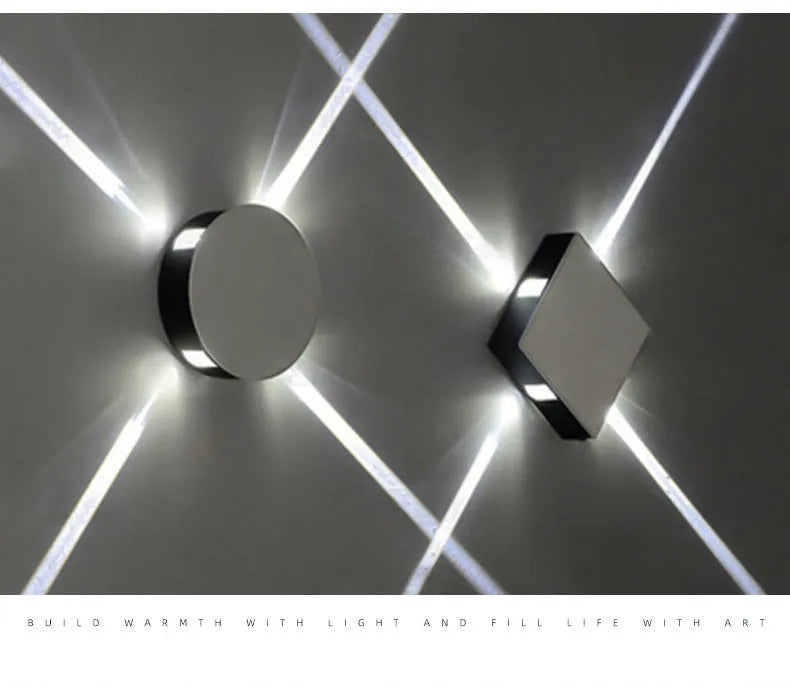 Modern square and round aluminium LED wall light with iron shade in warm white or white.