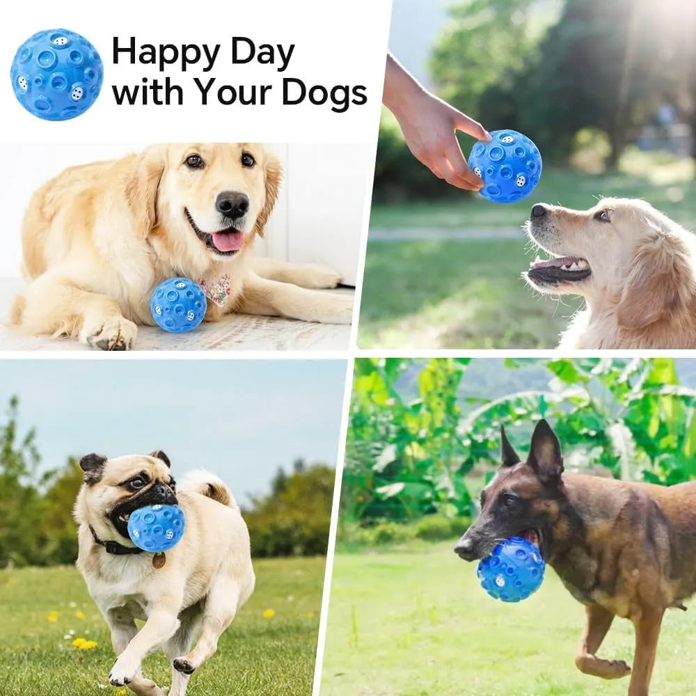 Colourful rubber dog toy ball with textured surface for chewing and teeth cleaning