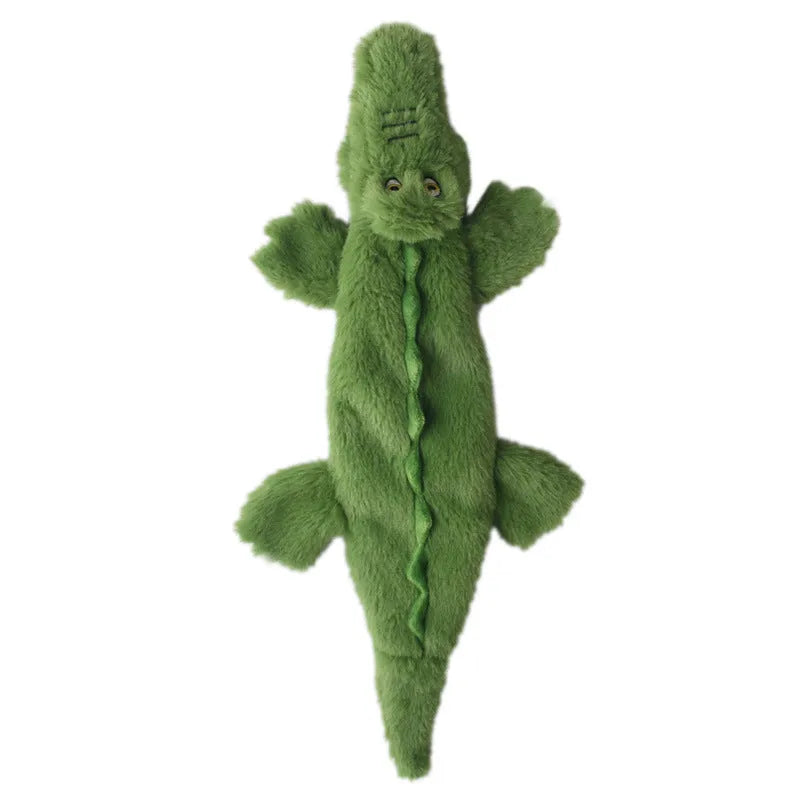 Dark green plush crocodile dog toy with squeaker for aggressive chewers measuring 20cm long