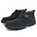 Casual flat slip-on shoe with handmade stitching on a brown PU leather upper.
