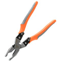 Orange-handled multi-function wire cutter pliers with forged steel jaws for cutting and stripping wire