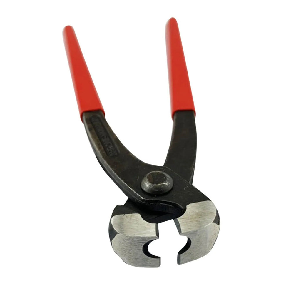 Red single ear metal clamp with carbon steel cutting edge for PEX and hose connections